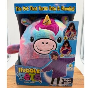 Huggle Pets Animal Hoodie Magical Unicorn Tie Dye Plush Toy to Purple Sweatshirt